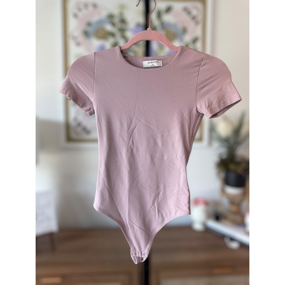 Babaton Contour Crew Shortsleeve Stretch T-Shirt Bodysuit Pink Womens Size XS